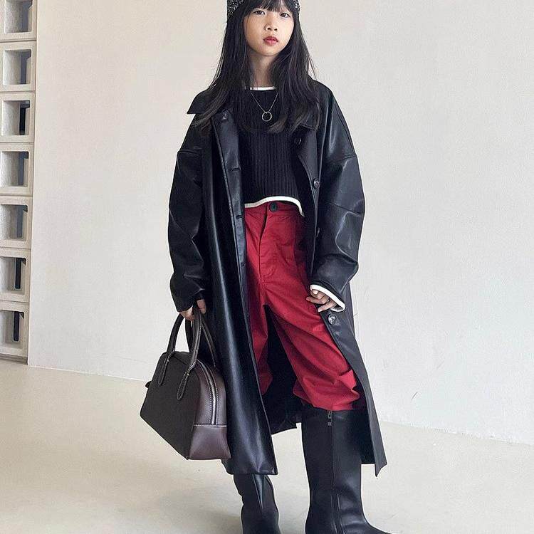 豆丁奇遇儿童时髦洋气黑色红色中长款PU皮衣女童大童大衣外套童装,童装/婴儿装/亲子装,夹克/皮衣,淘宝优惠券,粉丝福利购,淘宝优惠卷