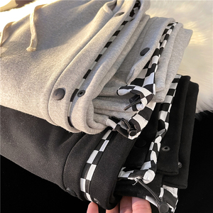 冬季排扣侧边棋盘格加绒加厚休闲裤暖光平铺 XZ604-KP30-P65控78图片