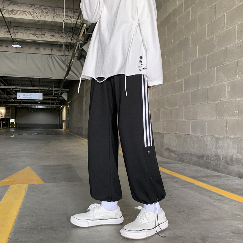 2026春秋款三条杠排扣九分抽绳卫裤XZ604-KP21-P45控58,男装休闲裤,星座604