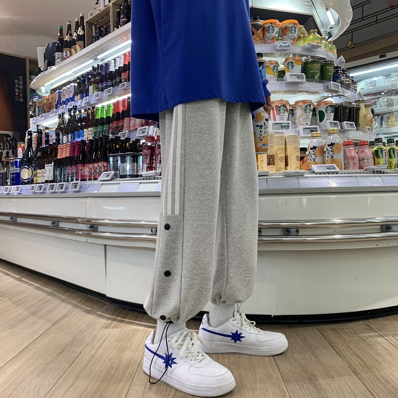 2026春秋款三条杠排扣九分抽绳卫裤XZ604-KP21-P45控58,男装休闲裤,星座604