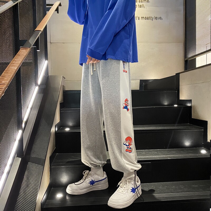 2026秋季港风新款侧边卡通印花九分抽绳卫裤XZ604-KP34-P55控68,男装休闲裤,星座604