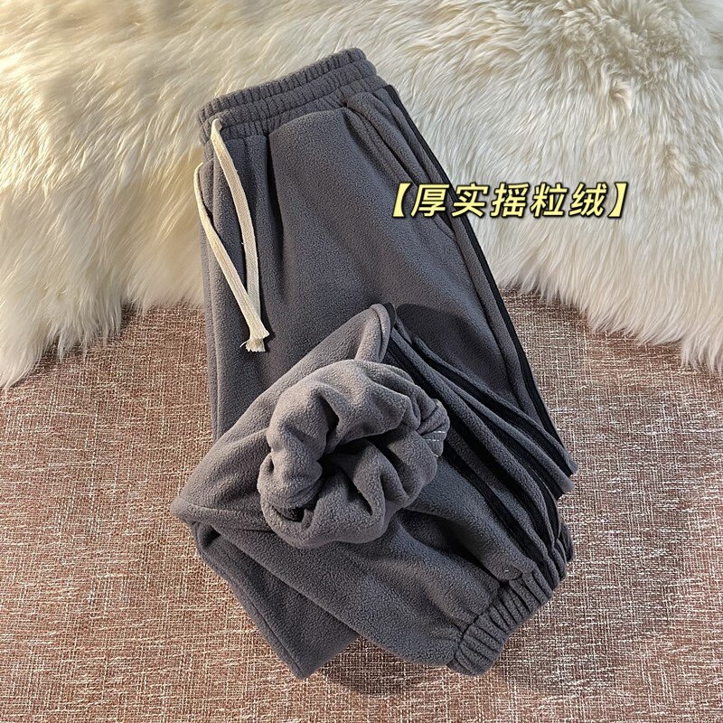 冬季新款三道杠摇粒绒魔术贴休闲裤暖光平铺XZ604-KP48-P55控68,男装休闲裤,星座604