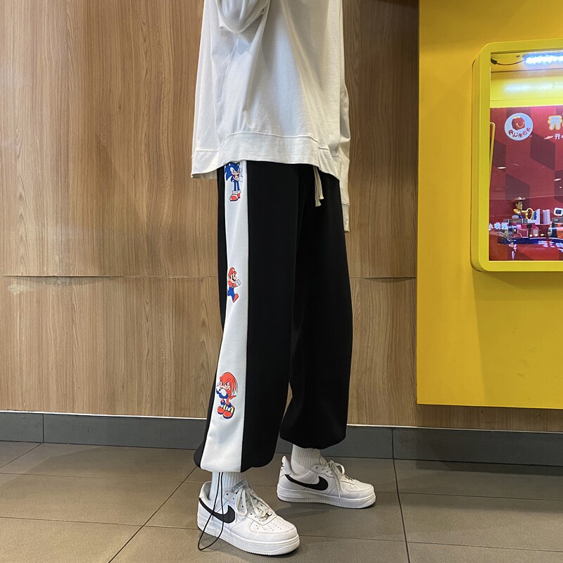2026秋季港风新款侧边卡通印花九分抽绳卫裤XZ604-KP34-P55控68,男装休闲裤,星座604