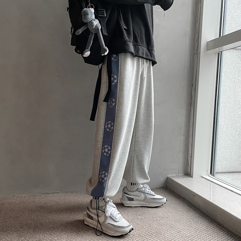 港风秋季新款拼接串标九分宽松抽绳卫裤XZ604-KP05-P50控68,男装休闲裤,星座604