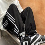 冬季新款摇粒绒三道杠魔术贴束脚休闲裤XZ604-KP48-P55控68，男装休闲裤，星座604