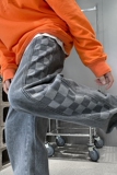 2026春季新款侧边棋盘格印花拼接牛仔裤XZ604-KN06-P55控68，男装牛仔裤，星座604