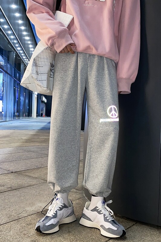 港风反光印花logo宽松抽绳九分卫裤XZ604-KP07-P45控58,男装休闲裤,星座604