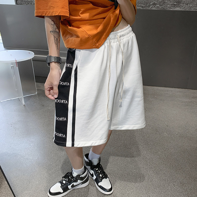 2026夏季新款字母印花条纹拼接针织短裤XZ604-KP61-P35控48,男装牛仔裤,星座604