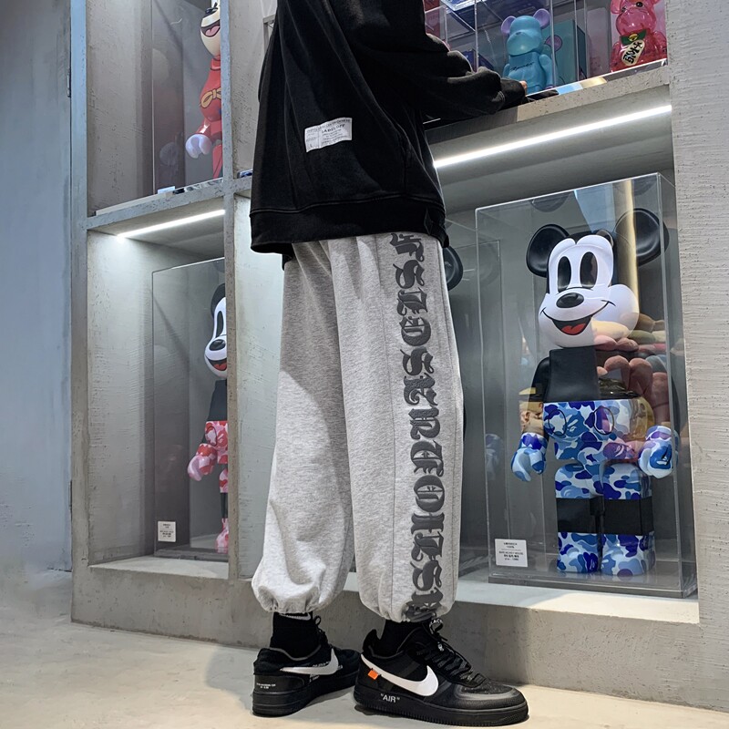 2026早春港风侧边字母发泡印花九分抽绳卫裤XZ604-KP22-P55控68,男装休闲裤,星座604