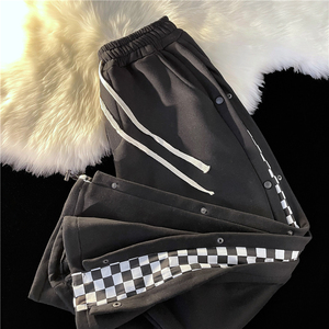 冬季排扣侧边棋盘格加绒加厚休闲裤暖光平铺 XZ604-KP30-P65控78图片