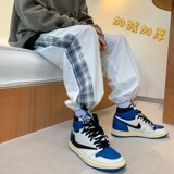 冬季加绒加厚玉米粒侧边拼接格子抽绳休闲裤XZ604-KP43-P55控68，男装卫衣，星座604