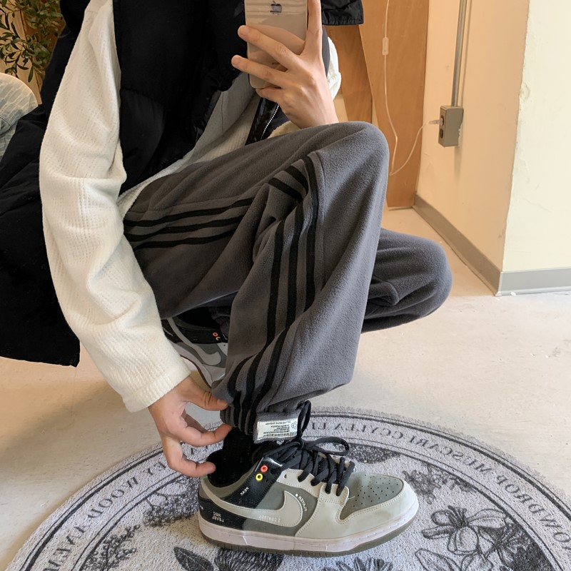 冬季新款摇粒绒三道杠魔术贴束脚休闲裤XZ604-KP48-P55控68,男装休闲裤,星座604