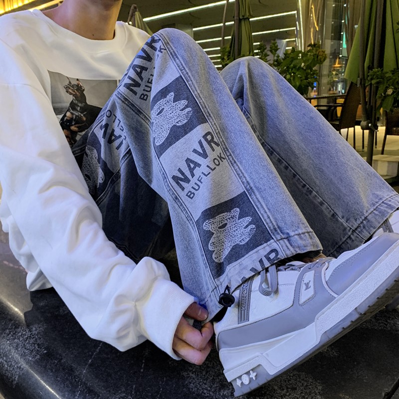 推荐！港风ins新款春秋小熊提花牛仔裤 XZ604-KN05-P55控68图片