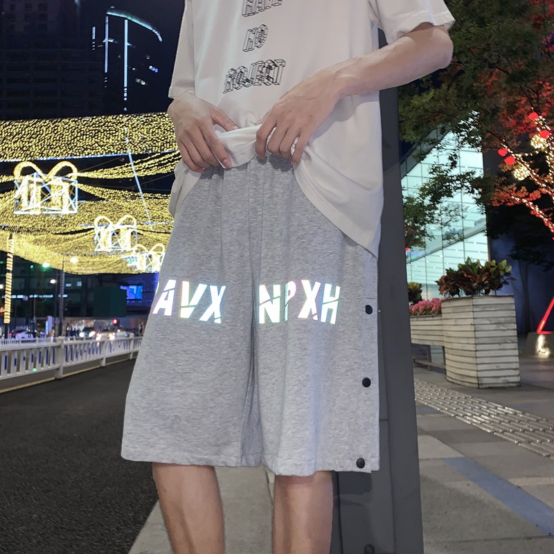 2026夏季排扣反光字母印花短裤XZ604-KP19-P35控48,男装牛仔裤,星座604