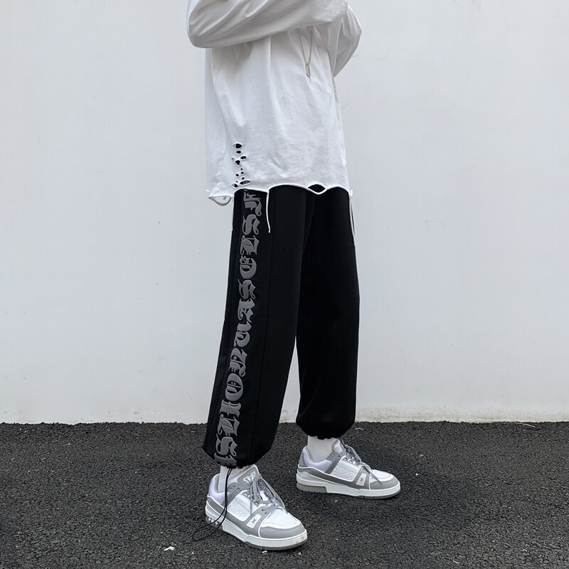 2026早春港风侧边字母发泡印花九分抽绳卫裤XZ604-KP22-P55控68,男装休闲裤,星座604