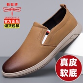 男士 蜻蜓牌男鞋 真皮透气休闲皮鞋 新款 百搭软底防滑一脚蹬驾车 秋季