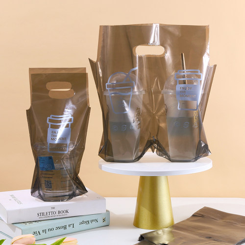 透明黑塑料饮料外卖打包手提袋