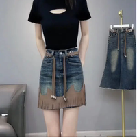 短裙牛仔裙甜美X型流蘇半身裙