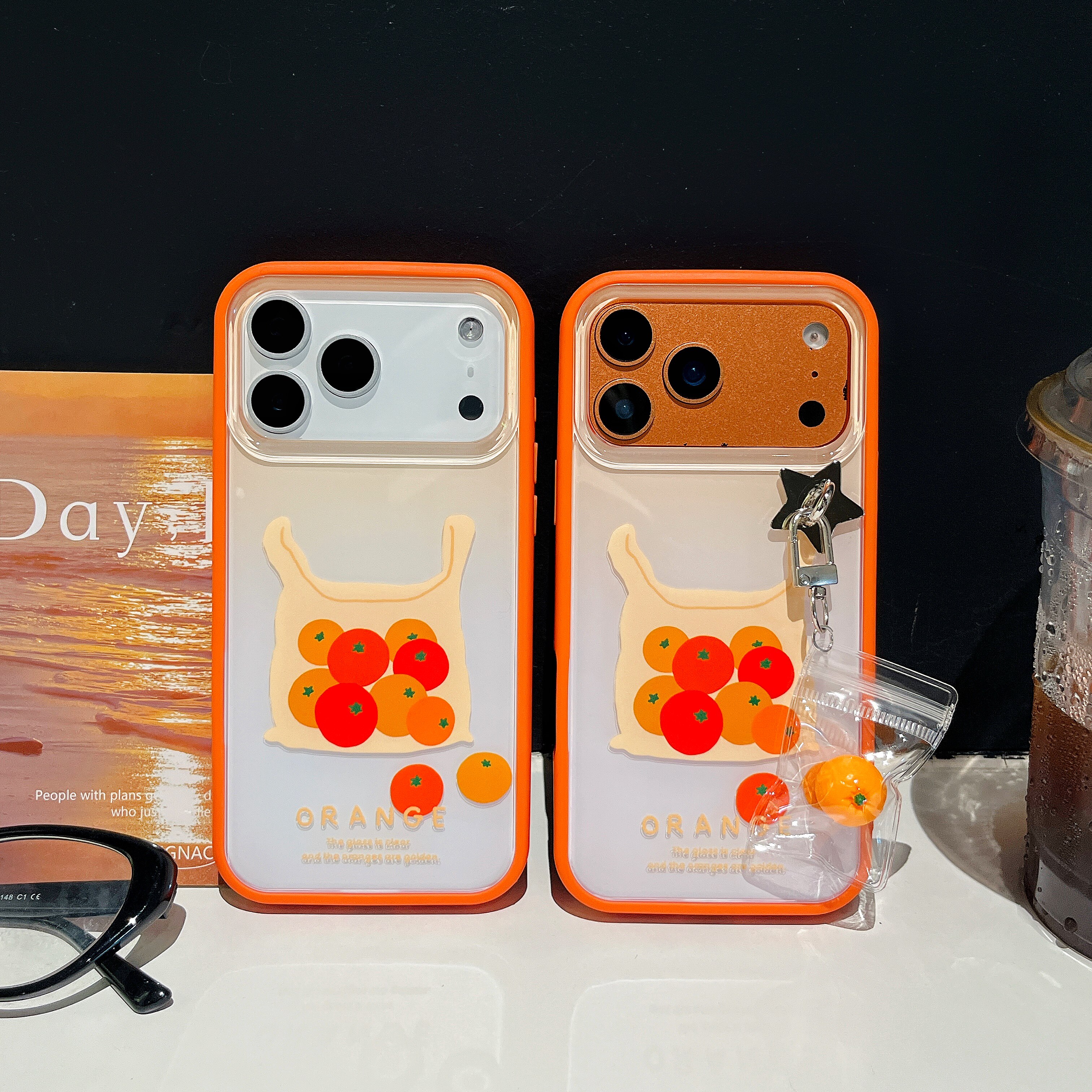 TPU边框亚克力二合一拆换背板适用iphone17pro苹果16promax时尚15女生14个性13创意12小众橙边桔子ins手机壳