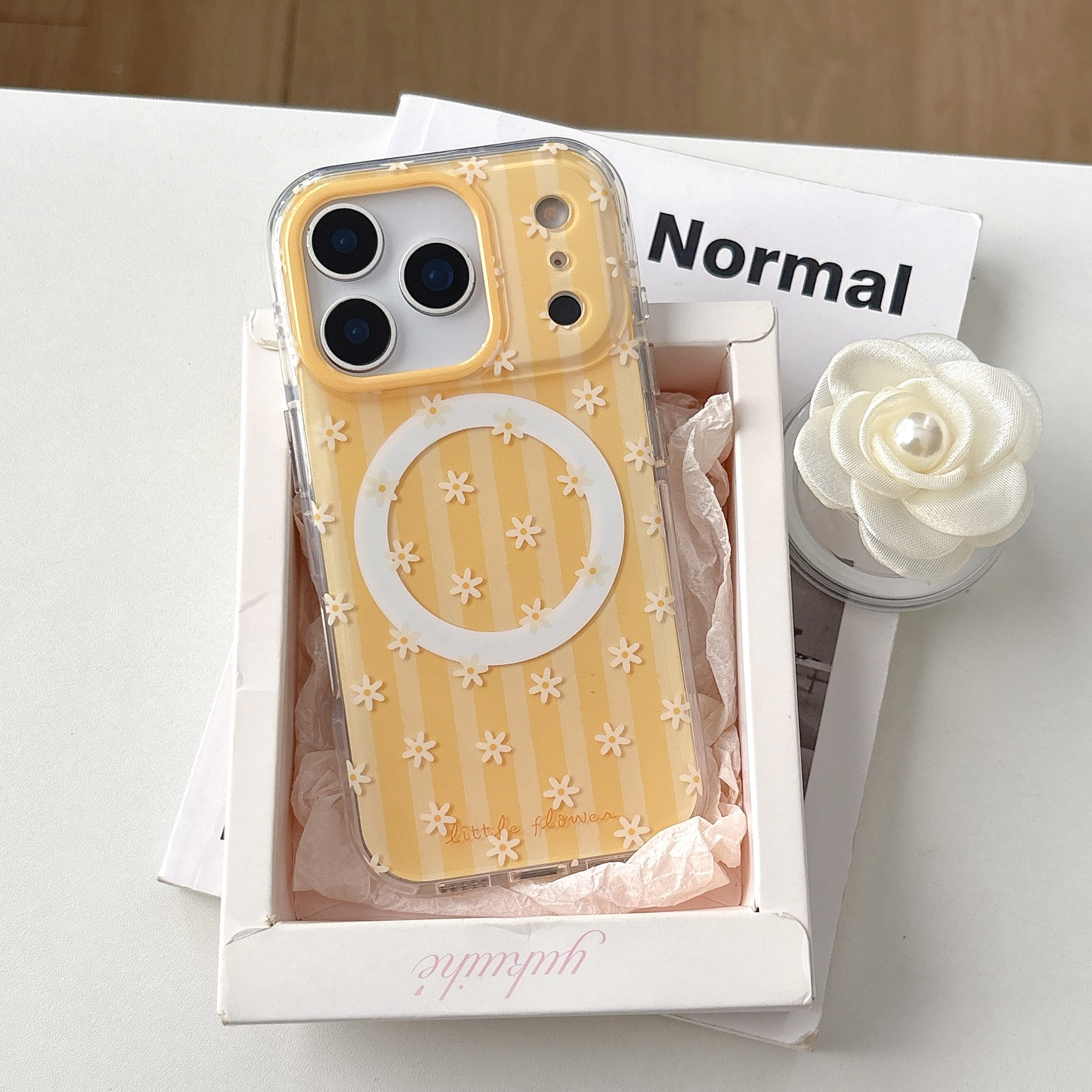 条纹花朵双层IMD圆角软边硬背适用iphone17promax苹果13小众14相机键全包151甜美6pro女生韩系ins磁吸手机壳