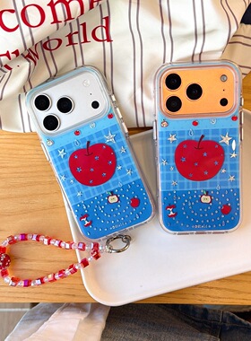 ins鎏金蓝色格纹红苹果iphone适用17promax苹果16pro时尚15潮流14女生13全包相机AI触摸键圆边气囊防摔手机壳