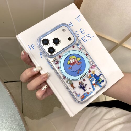 比奇堡路人鱼适用iphone苹果17promax卡通16pro可爱15小众14时尚13男女360旋转横竖支点架磁吸无线充电手机壳
