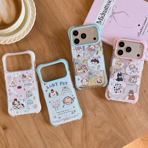 磁吸亚克力半透四角防摔适用iphone17promax苹果16pro卡通15小众14男女甜美ins包相机AI键粉蓝边框小狗手机壳