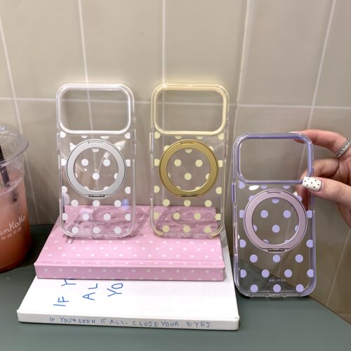 紫白黄边框波点适用iphone苹果17promax气质16pro个性15小众14时尚13男女360旋转横竖支架磁吸无线充电手机壳