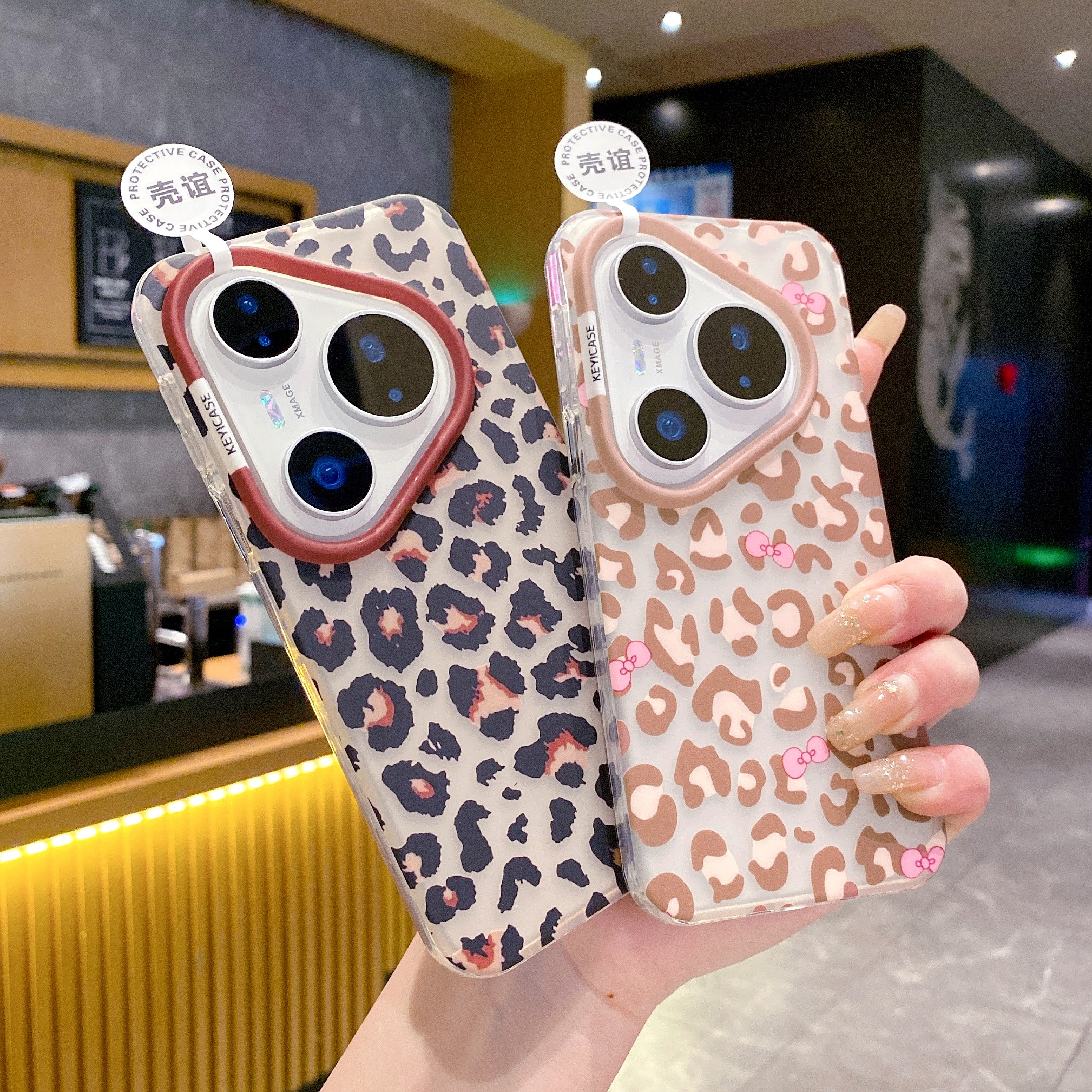 黑粉咖色豹纹蝴蝶结适用Huawei华为Mate80promax轻薄pura70女生性感60pro小众磨砂肤感抗指纹磁吸防摔手机壳