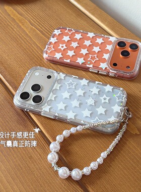 ins风透色亮片白色星星iphone适用17promax苹果16pro小众15时尚14女生13包相机ai独立按键圆边气囊防摔手机壳