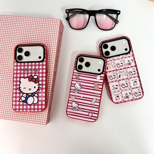 三丽鸥KT猫红色闪粉亚克力iphone适用17promax苹果16pro卡通15可爱14女生小众时尚包相机AI键一体防摔手机壳