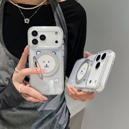 自嘲熊360旋转支架机械音手机壳