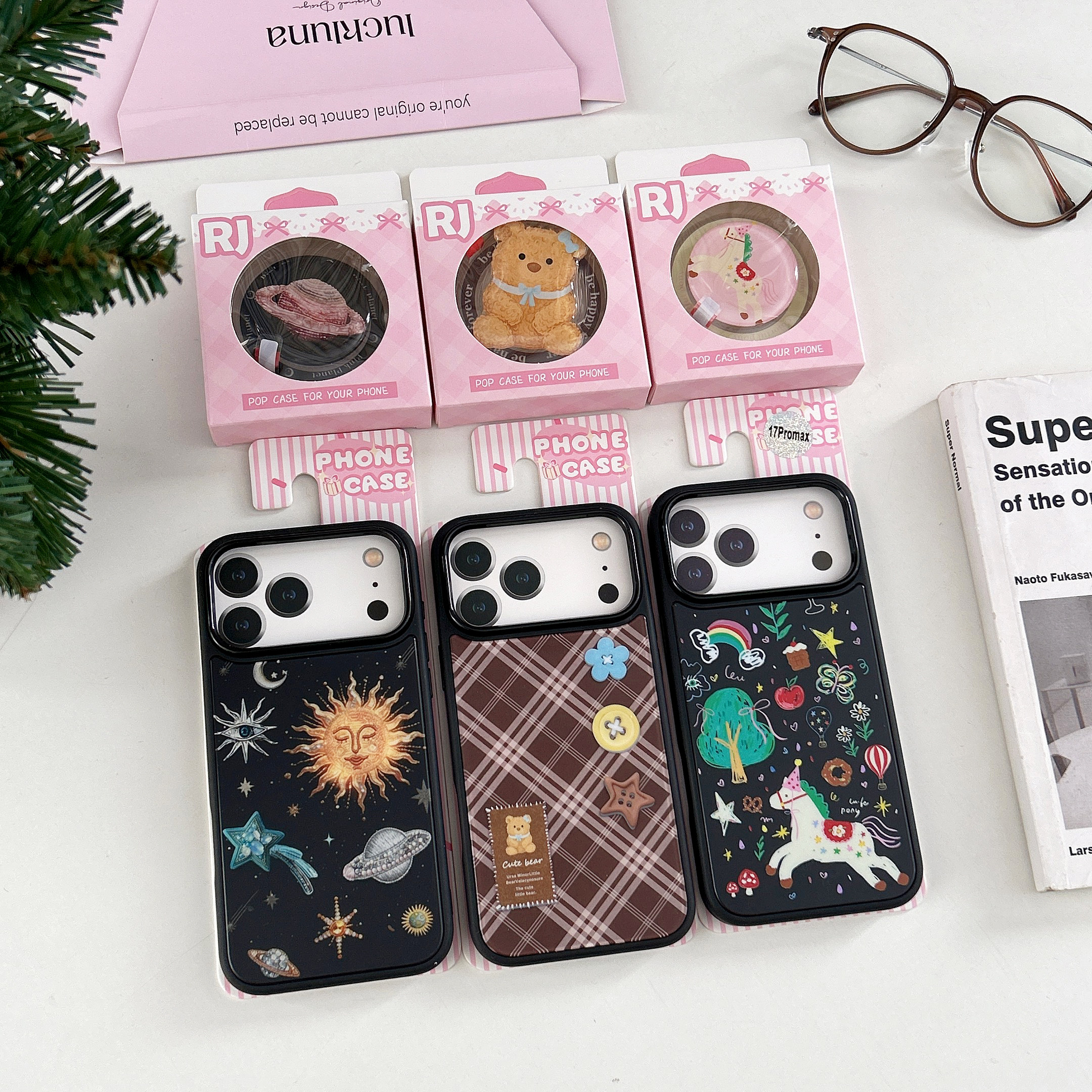 星际太阳涂鸦格纹纽扣适用iphone苹果17promax高级16pro时尚15女生小众包相机键磨砂肤感配套支架磁吸手机壳