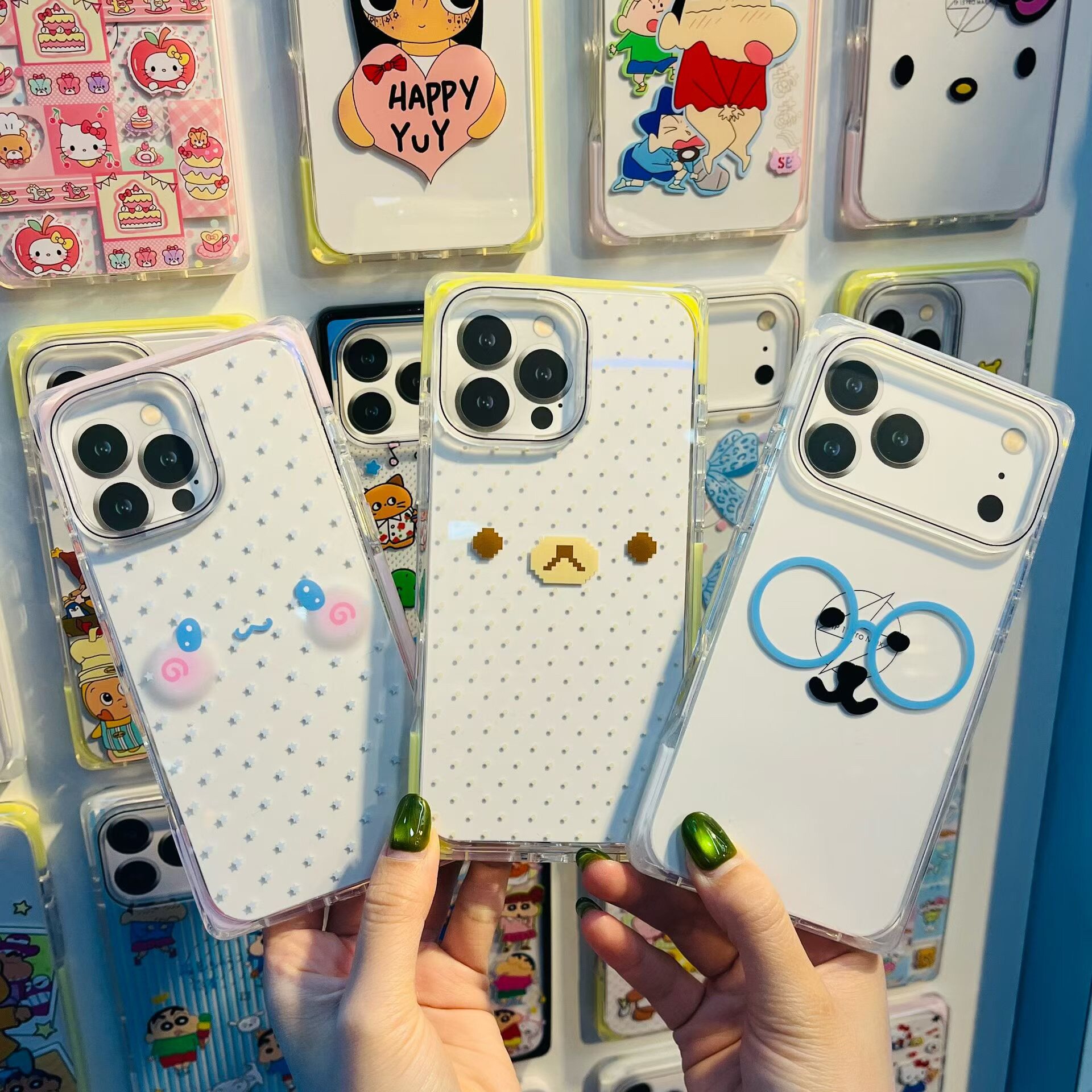 萌系线条表情包ins适用iphone苹果17promax小众16pro卡通15可爱亚克力轻薄糖果高透色水晶方形四角防摔手机壳