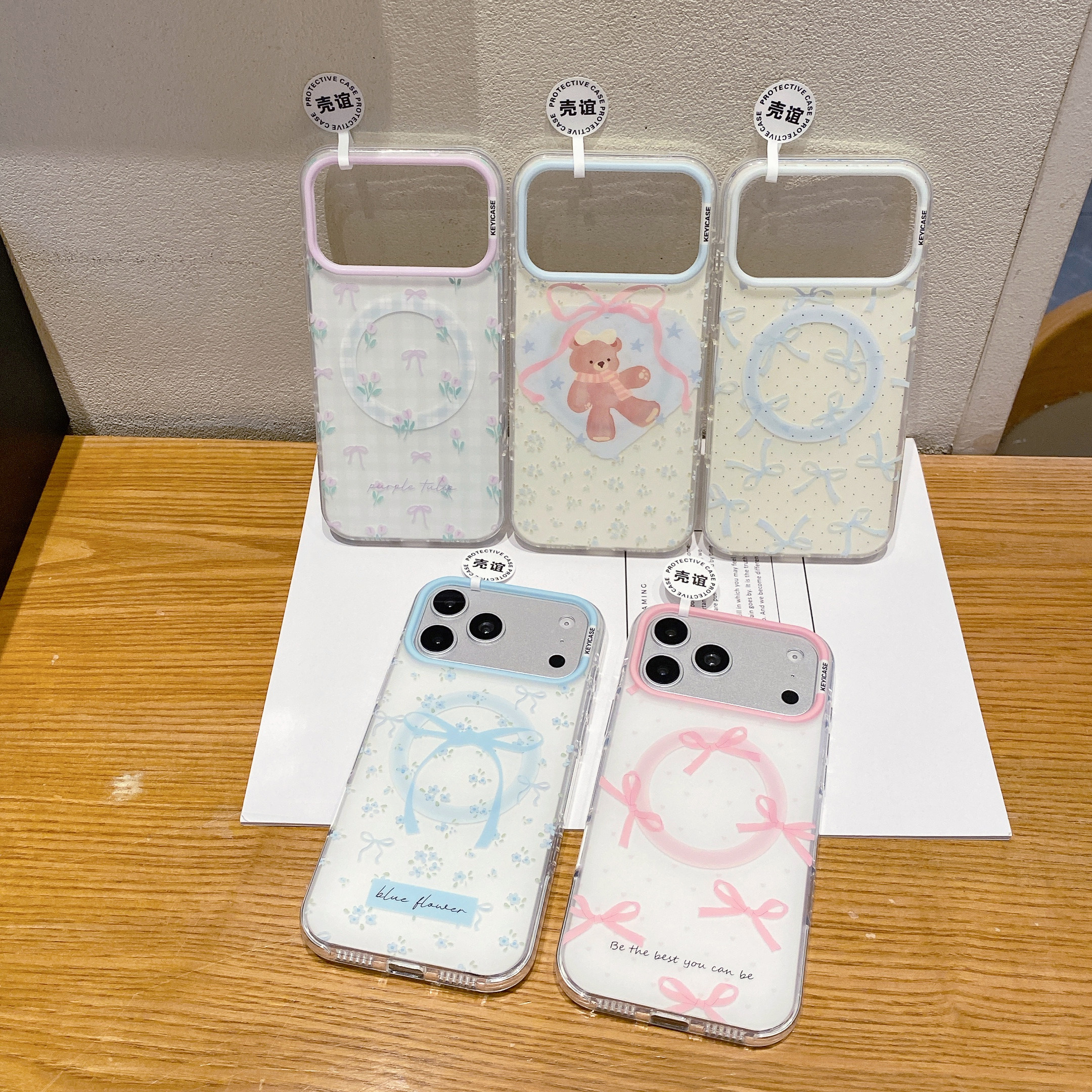 侧颜KEYICASE粉蝴蝶结小熊适用iphone苹果17promax卡通16pro可爱15女生包ai键磨砂抗指纹磁吸边框带图手机壳