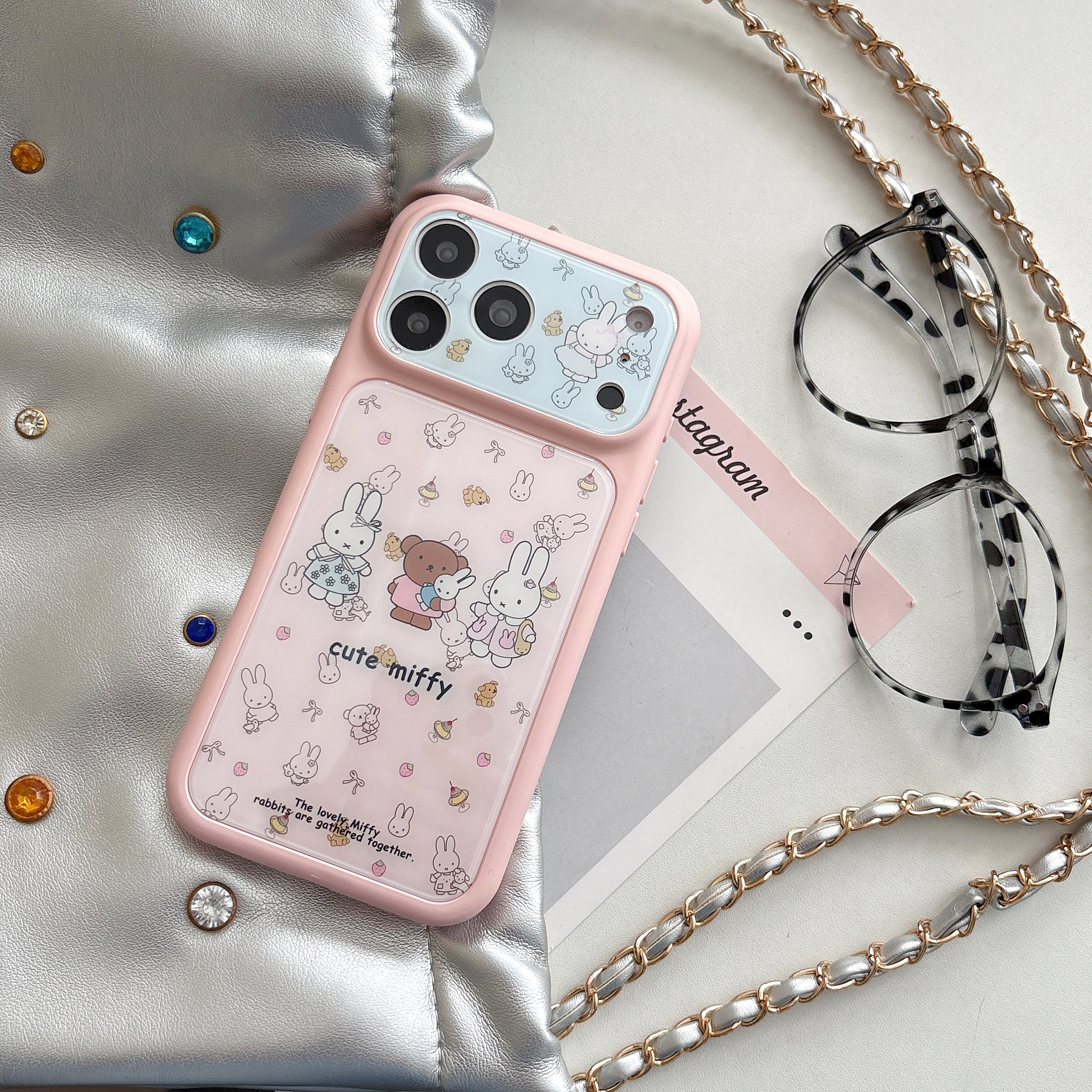 全屏粉色米菲兔适用iphone苹果17promax小众16pro可爱15女生甜美包相机键一体软边硬背秒变大视窗精孔手机壳