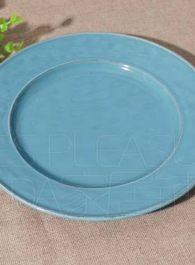 清仓瑕疵 手工 纯粹蓝色  西餐餐具餐盘圆盘牛排盘菜盘点心盘