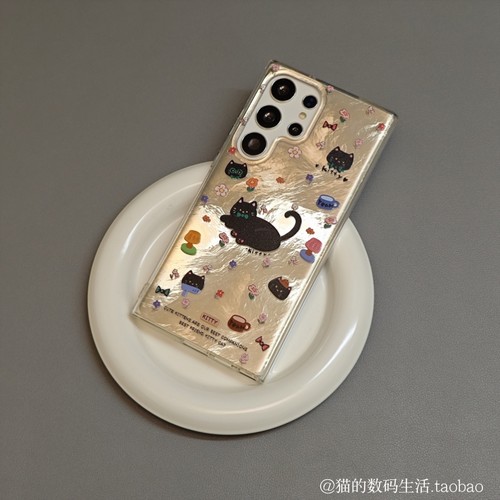 秋冬花朵黑猫适用三星s24ultra手机壳硅胶韩系女生s23u防摔外壳galaxys25+主题壳保护套22新款全包超薄创意