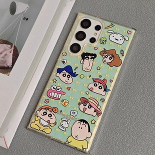 镭射渐变卡通小新合集适用三星s23ultra手机壳新款 保护套a55全包壳子s25超薄小众高级 外壳专用壳s24u防摔s22