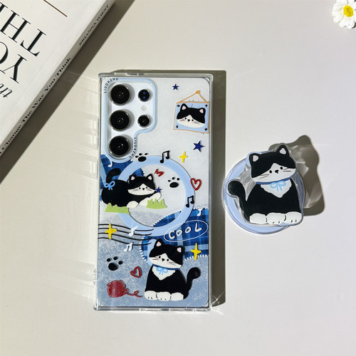 ins治愈红毛球黑猫亮面磁吸壳适用三星s26ultra手机壳新款s25+高级感硅胶s24plus全包法式防摔机壳s23u保护套