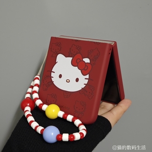 酒红Kitty猫适用华为purax小米mixflip折叠手机壳三星zflip7/pocket2/oppofindn3外壳nova保护套专用壳