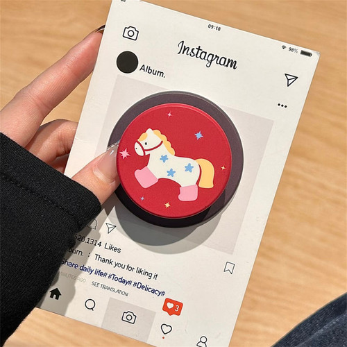 磨砂红底蓝星星木马适用magsafe手机磁吸支架新款气囊支架背贴吸