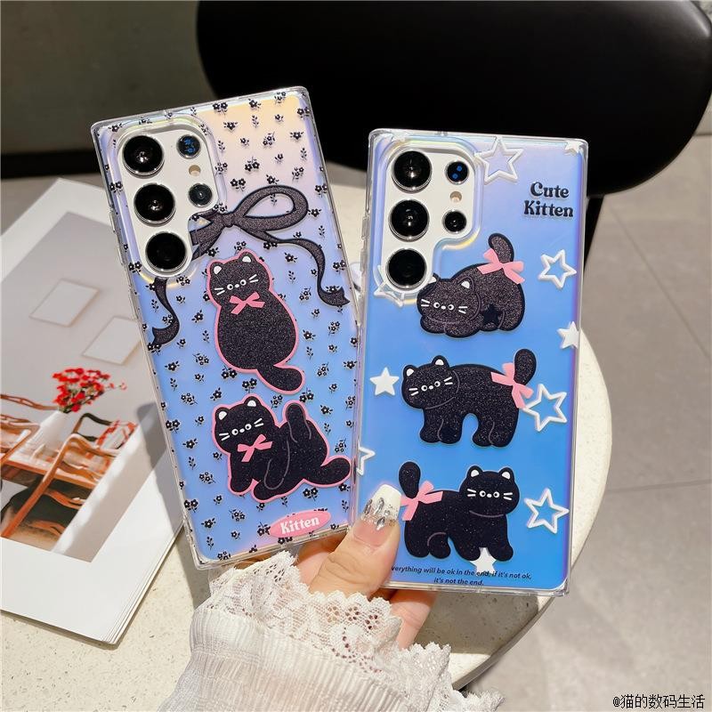 ins蝴蝶结猫咪适用三星s24手机壳新款镭射渐变高级感软壳s25u防摔s22+保护套a55全包壳ultral23女款外壳小众