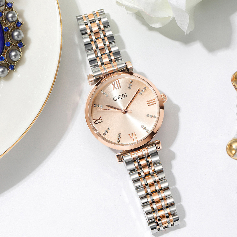 歌迪潮流时尚钻石刻度钢带女士手表新款网红潮流爆款防水石英表