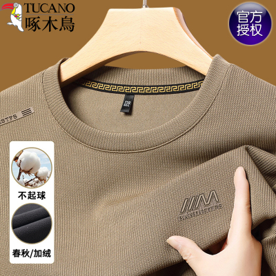 啄木鸟圆领加绒卫衣男打底衫上衣