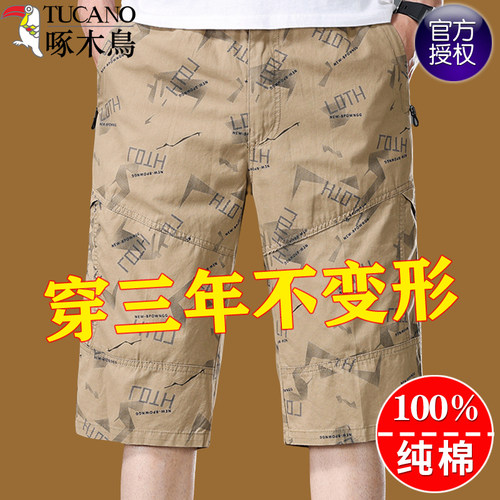 啄木鸟男士纯棉透气休闲印花短裤