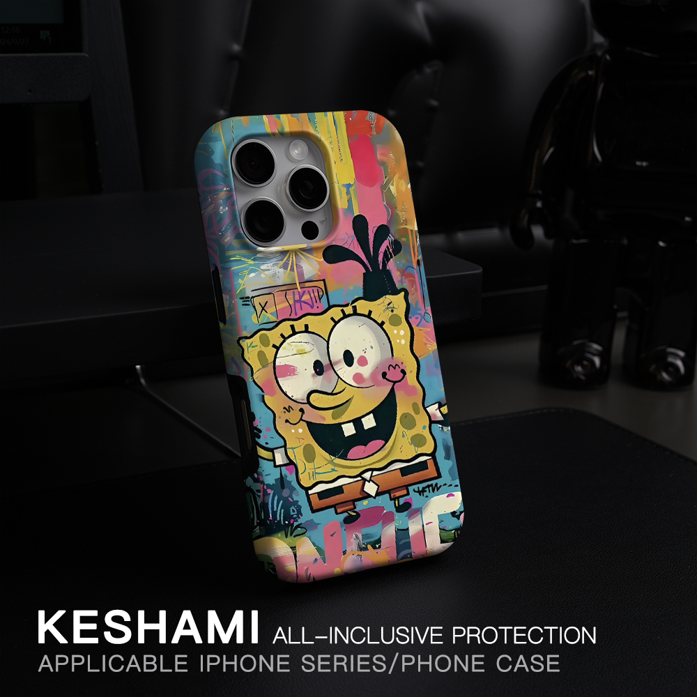 keshami适用苹果17promax/16pro手机壳带磁吸新款个性潮男女高端全包防摔磨砂硬壳15pro/14pro涂鸦海绵