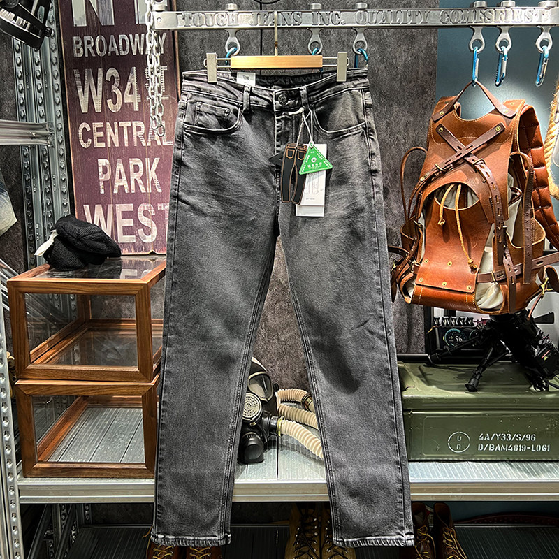 秋季美式复古水洗做旧黑灰色牛仔裤男潮牌修身弹力小直筒休闲长裤,男装,牛仔裤,淘宝优惠券,粉丝福利购,淘宝优惠卷