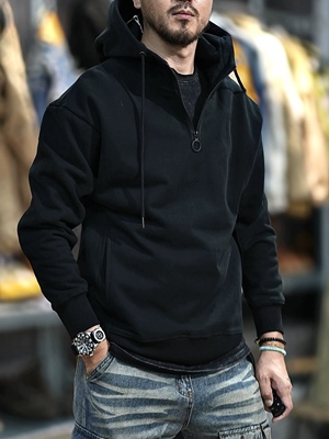 美式复古硬汉风重磅卫衣男连帽拉链加绒加厚宽松男款秋冬套头衣服