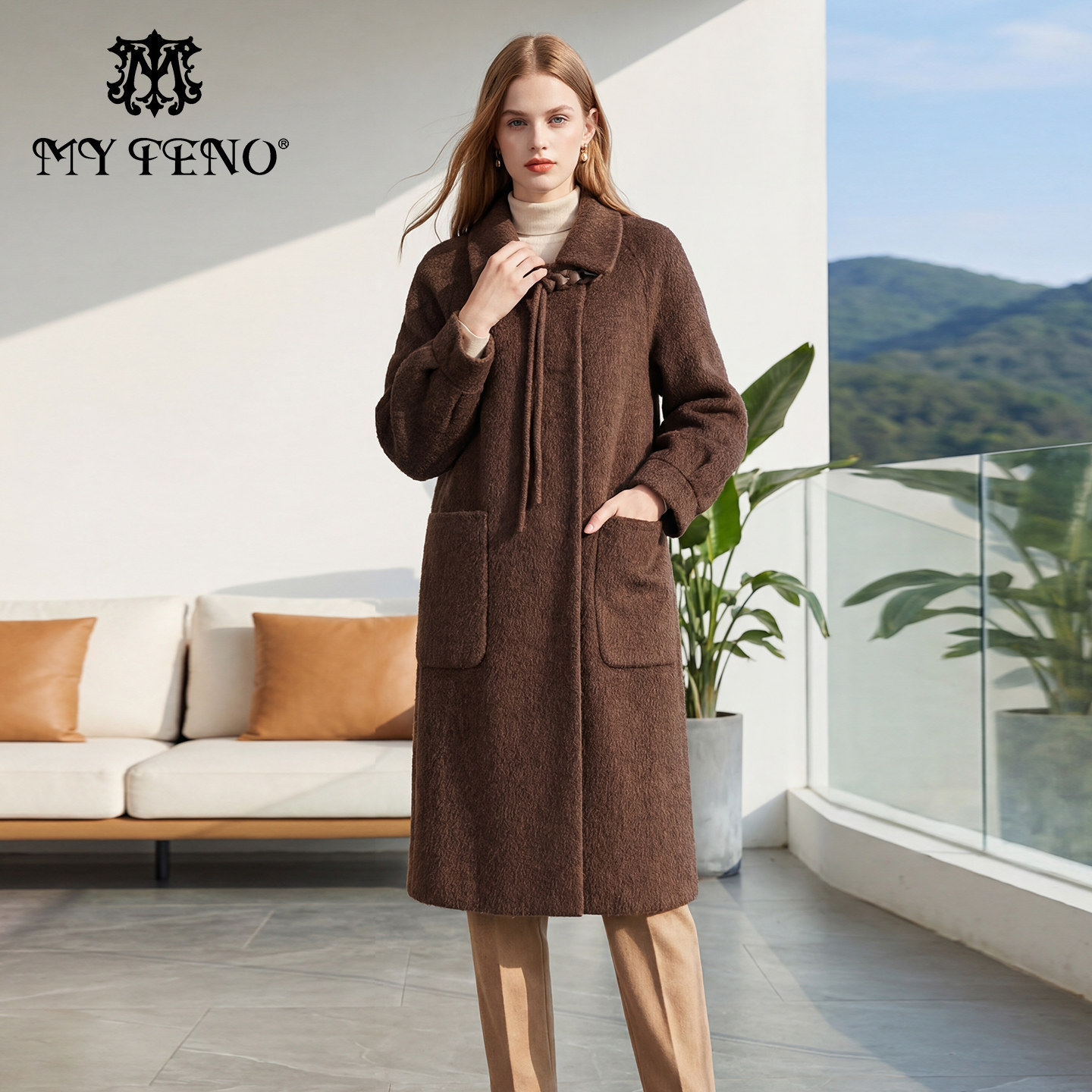 商场同款马天奴2025冬季新款咖色羊毛混骆驼绒双面呢大衣翻领外套,女装/女士精品,毛呢外套,淘宝优惠券,粉丝福利购,淘宝优惠卷